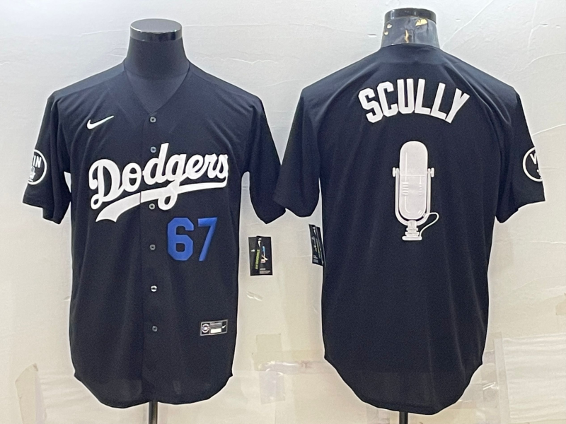 Men's Los Angeles Dodgers #67 Vin Scully Black Big Logo With Vin Scully Patch Stitched Jersey